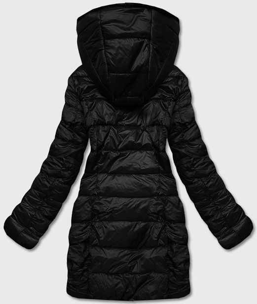 Czarna długa fantastyczna dwustronna zimowa pikowana kurtka futerko