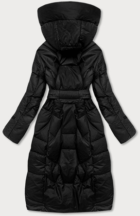Czarna zimowa długa puchowa kurtka płaszcz z kapturem