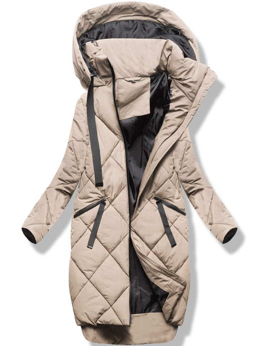 Jasnobeżowa zimowa długa kurtka płaszczyk