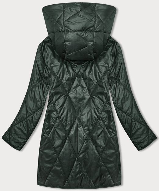 Ciemnozielona przejściowa pikowana kurtka z kwiecistym kapturem PLUS SIZE