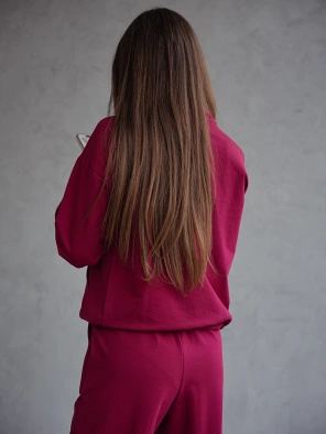 Bordowy czaderski damski dres komplet bluza stójka spodnie