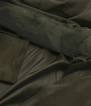 Khaki zimowa pikowana kurtka z kapturem i kołnierzem