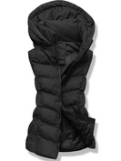 Czarny puchowy pikowany bezrękawnik kamizelka z kapturem