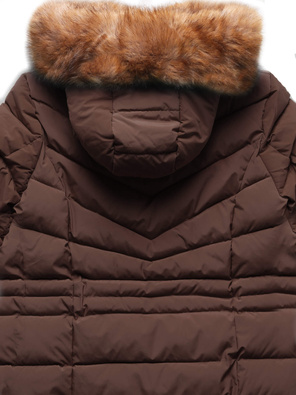 Brązowa taliowana kurtka zimowa z kapturem