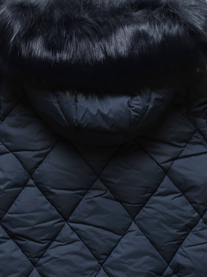 Granatowa długa ciepła rewelacyjna zimowa kurtka damska płaszczyk z kapturem PLUS SIZE