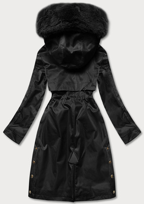 Czarny zimowy ocieplany płaszczyk z kapturem