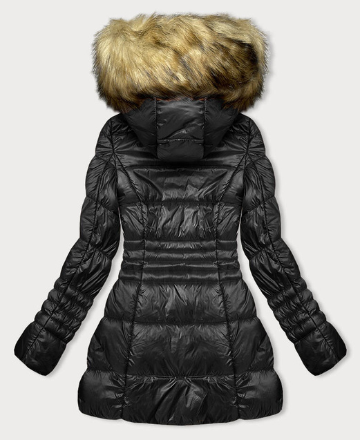 Czarny długi płaszczyk kurtka zimowa z kapturem