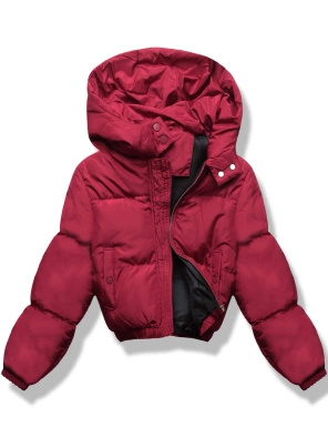 Bordowa genialna krótka zimowa damska kurtka puffer