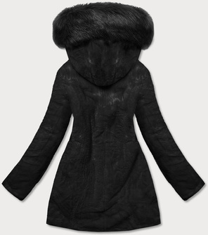 Czarna dwustronna zimowa parka na futrze