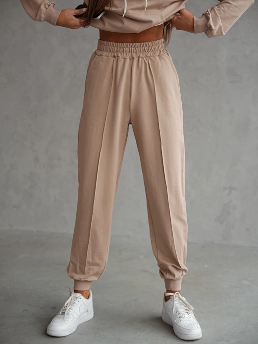 Beżowy czaderski damski dres komplet bluza stójka spodnie