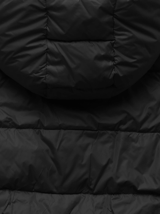 Czarno grafitowa dwustronna zimowa damska kurtka z kapturem i paskiem