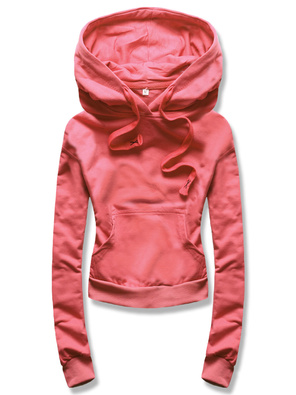 Łososiowa bluza z kapturem basic kangurka gładka wygodna sportowa dresowa