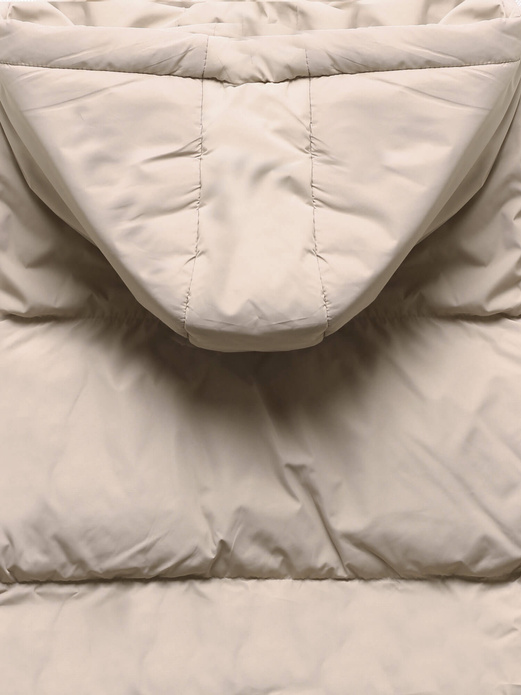 Jasnobeżowa zimowa krótka pikowana kurtka z kapturem