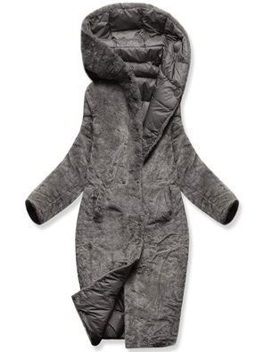 Grafitowa zimowa dwustronna ciepła kurtka na futerku