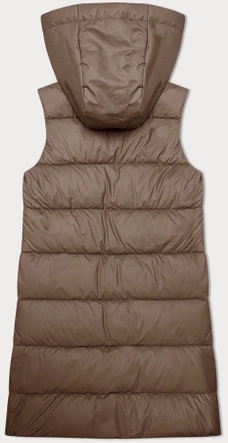 Ciemnobeżowy genialny pikowany damski bezrękawnik kamizelka z kapturem PLUS SIZE
