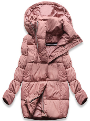 Krótka kurtka damska zimowa z zamkami antyczny róż (7750)