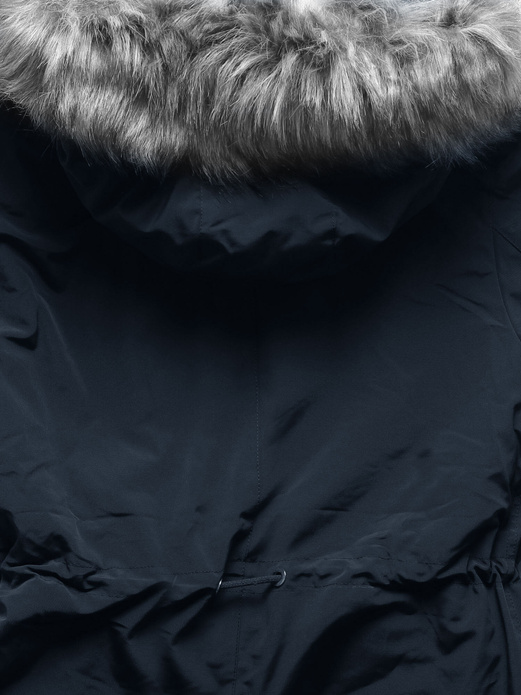 Granatowa zimowa ciepła parka na futerku