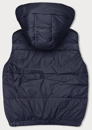 Granatowy pikowany bezrękawnik z kapturem