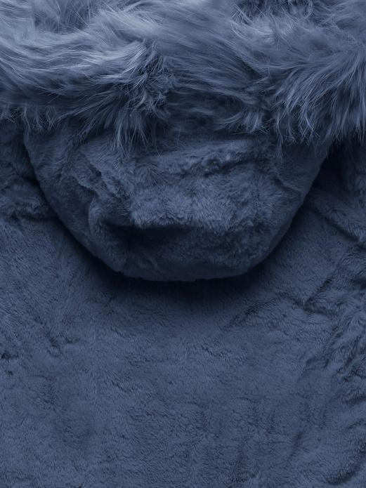 Niebieska dwustronna zimowa kurtka damska pikowana w karo