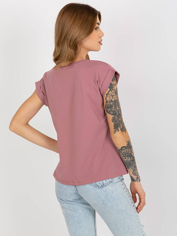 Pudrowa gładka bluzka basic top