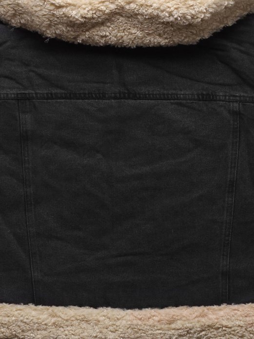 Czarna jeansowa krótka damska kurtka ocieplana futerkiem
