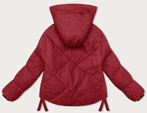 Czerwona zimowa lekka krótka kurteczka z ozdobną kratą