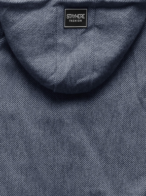 Granatowa w paseczki damska krótka kurtka przejściowa z kapturem