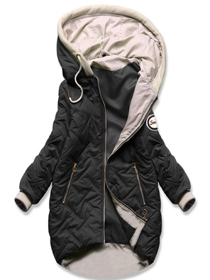 Czarna damska pikowana przejściowa kurtka dłuższa z tyłu