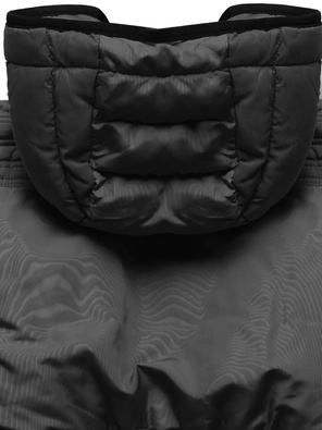 Czarna zimowa długa taliowana kurtka płaszczyk z kapturem 