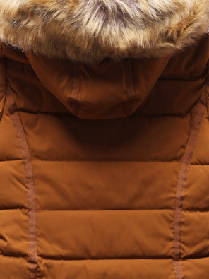 Karmelowa zimowa bardzo ciepła kurtka płaszczyk dłuższy tył