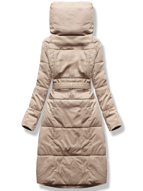 Beżowy zimowy długi płaszczyk z genialnym kołnierzem