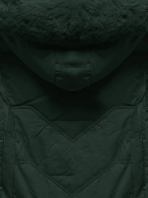 Zielona damska kurtka zimowa z podszewką na futerku z kapturem