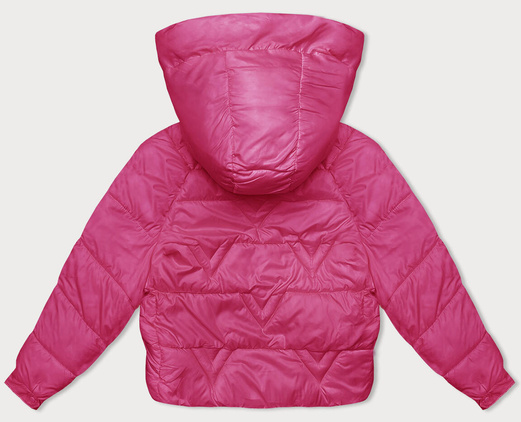 Różowa damska krótka kurtka z motywem w kratę