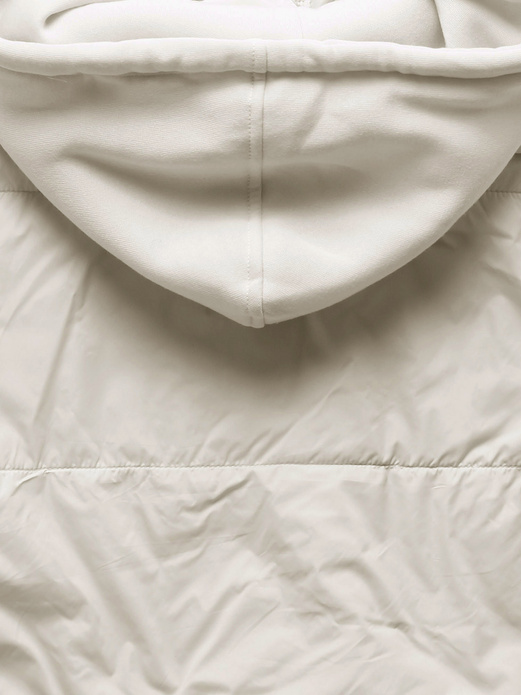 Beżowa pikowana przejściowa kurtka z dresowym kapturem