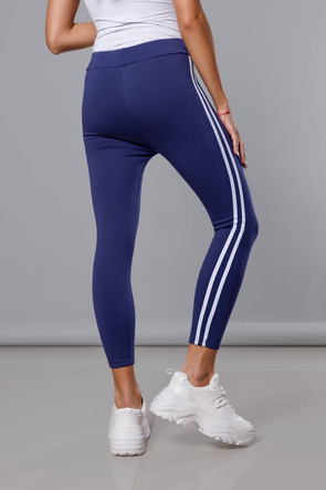 Granatowe wyszczuplające legginsy z lampasami