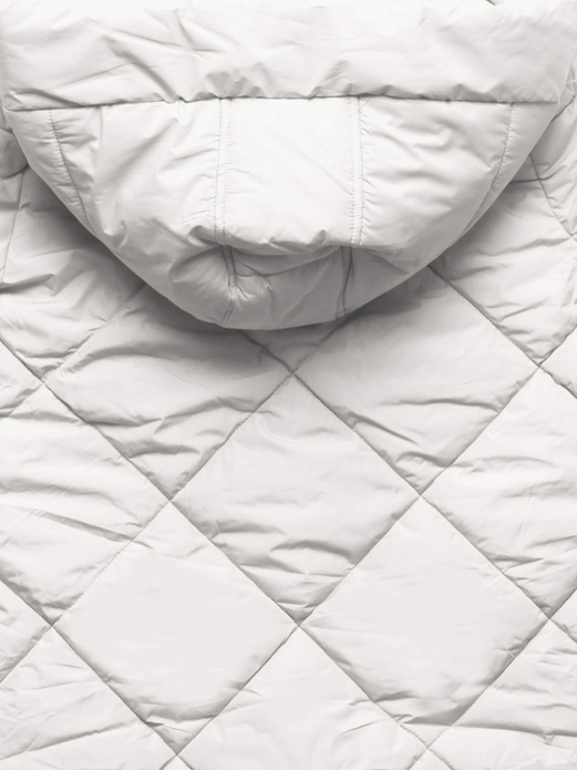 Biała pikowana w karo damska kurtka płaszczyk zimowy z kapturem