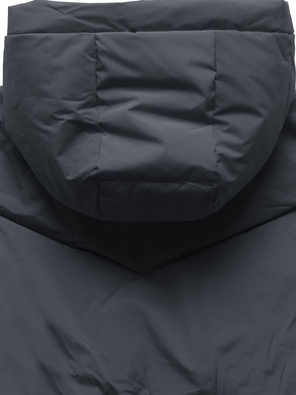 Grafitowy długi płaszczyk kurtka zimowa - na ciepłym misiu z kapturem