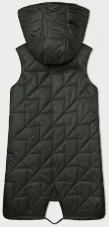 Khaki asymetryczny pikowany bezrękawnik kamizelka damska z kapturem