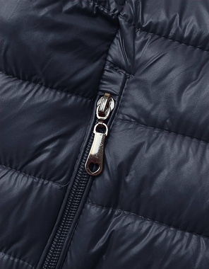 Granatowy lekki pikowany dopasowany bezrękawnik kamizelka z kapturem