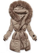 Jasnobrązowa rewelacyjna damska zimowa kurtka z kapturem netmoda