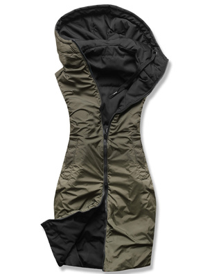 Czarny khaki dwustronny długi bezrękawnik kamizelka