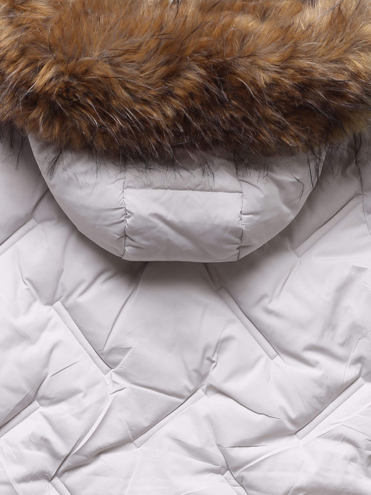 Jasnoszara zimowa kurtka damska z bocznymi ściągaczami