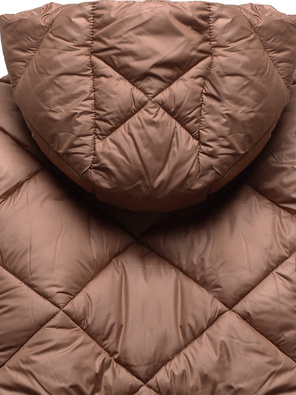 Karmelowa zimowa kurtka pikowana płaszczyk z kapturem