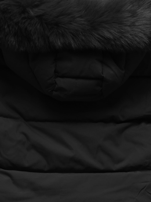 Czarna pikowana zimowa kurtka z kapturem