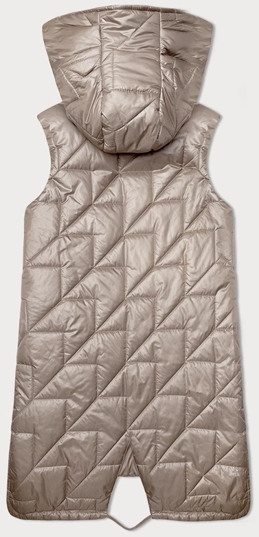 Jasnobeżowy asymetryczny pikowany bezrękawnik kamizelka damska z kapturem