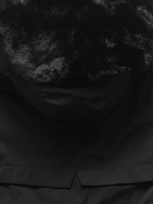 Czarna genialna długa zimowa damska kurtka płaszcz kapturem