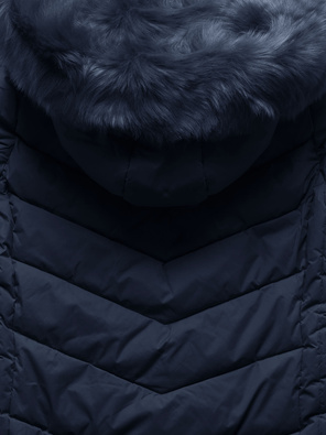 Granatowa czadowa zimowa pikowana damska kurtka z kapturem