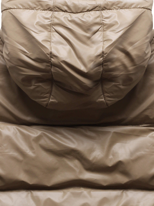 Beżowy bezrękawnik kamizelka puchowa pikowana z kapturem