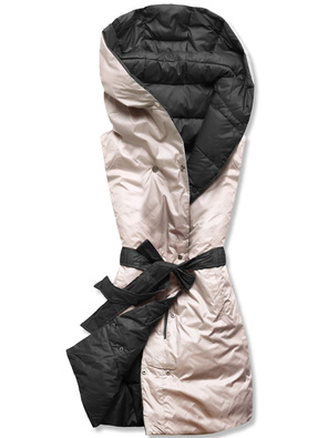 Czarno beżowy dwustronny bezrękawnik kamizelka z paskiem