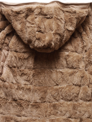 Beżowa dwustronna zimowa pikowana kurtka futerko